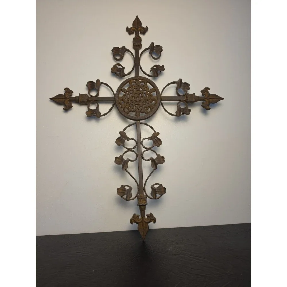 Vintage Heavy Cast Iron Cross Ornate Large 29.5